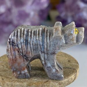 Miniature BEAR Stone Carving Mini Figurine Soapstone Spirit Animal Figure 1.5"